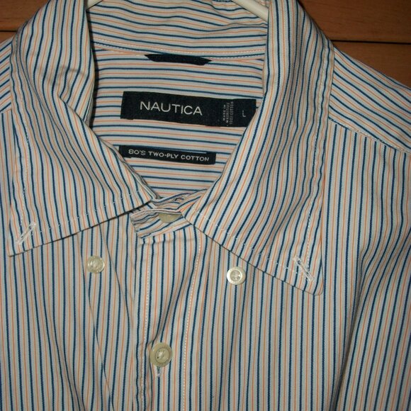 NAUTICA 80's Two-Ply Cotton Men's Long Sleeve Shirt Size LARGE - Picture 2 of 2